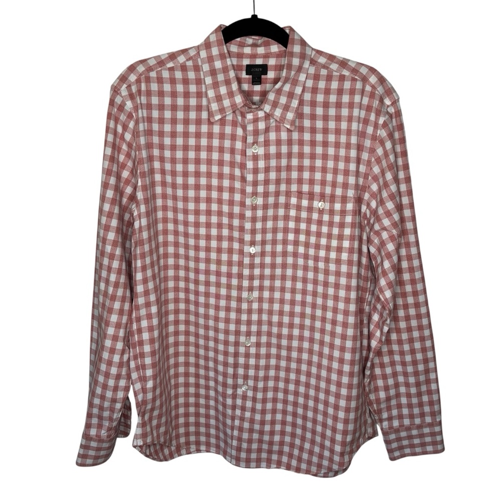 J. Crew Red & White Gingham Check Button Down Shirt Men’s L Long Sleeve Cotton